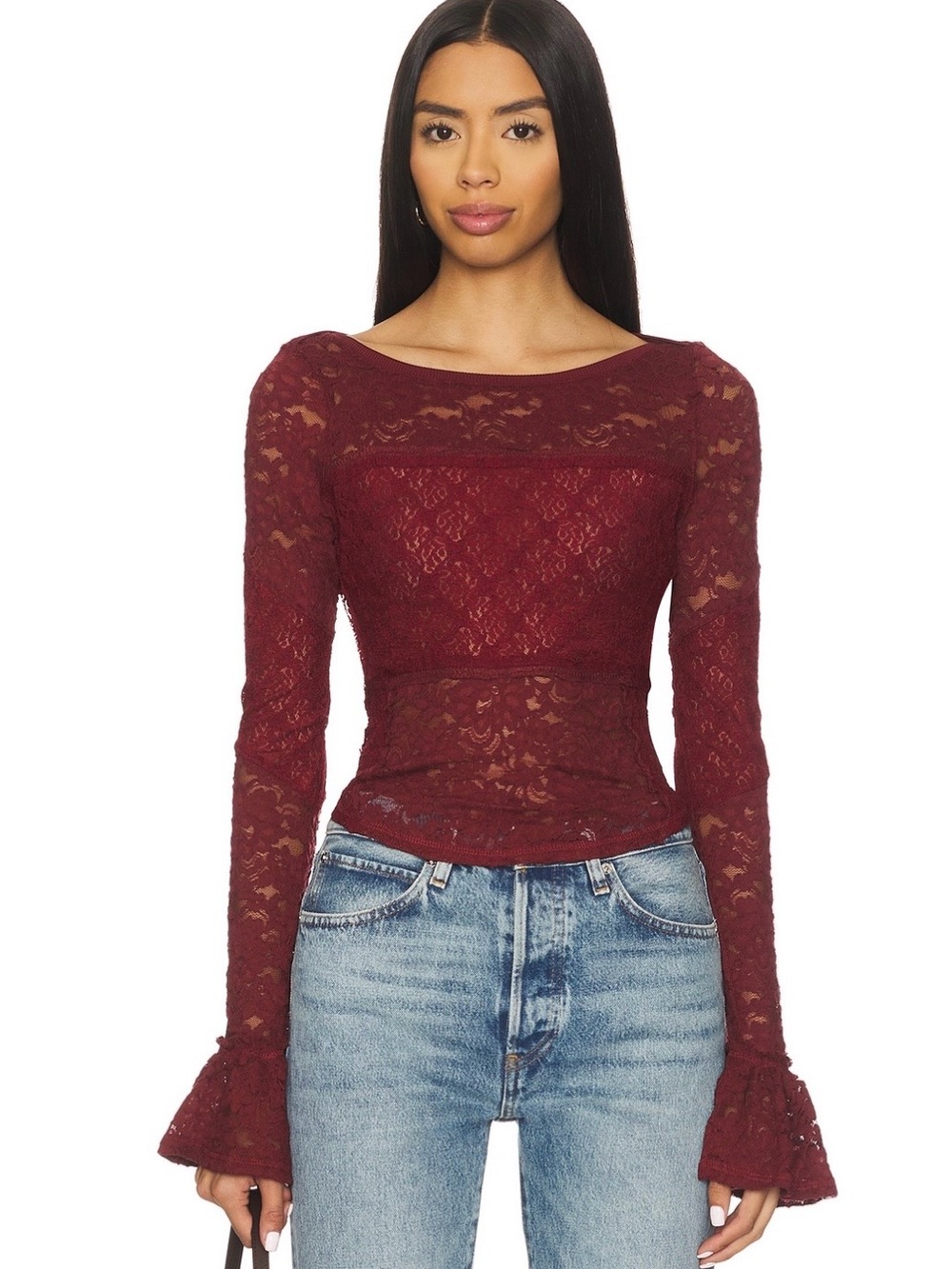 Free People Lace Layering Long Sleeve Top – Cabernet